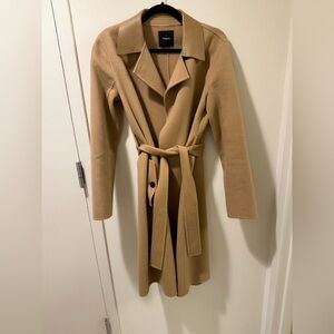 Theory Women's belted Camel Trench Coat with leather collar - Small
